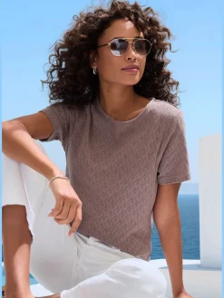 T-shirt à manches courtes tricot fin ajouré
