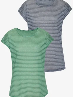 T-shirt à manches courtes tricot jacquard léger à rayures