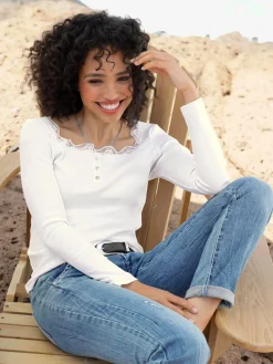 T-shirt à manches longues détails en dentelle tendance