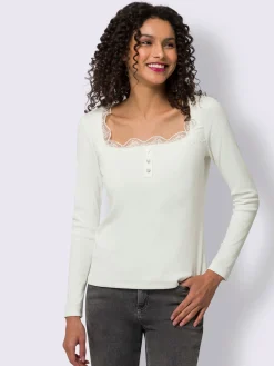 T-shirt à manches longues détails en dentelle tendance