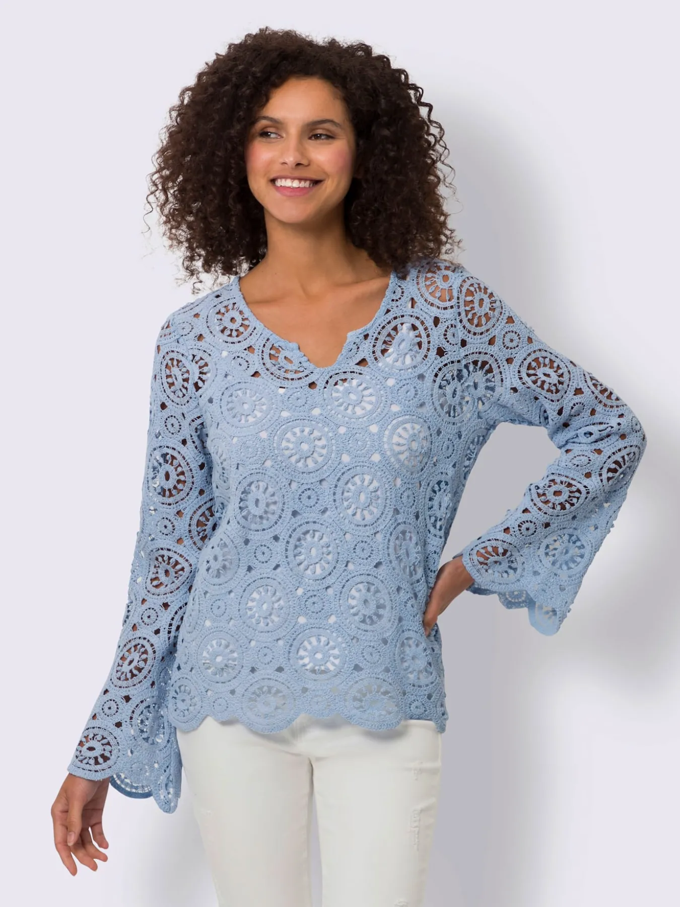 T-shirt à manches longues dentelle macramé décorative