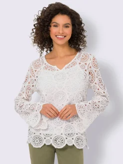 T-shirt à manches longues dentelle macramé décorative
