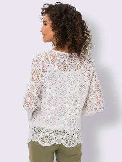 T-shirt à manches longues dentelle macramé décorative