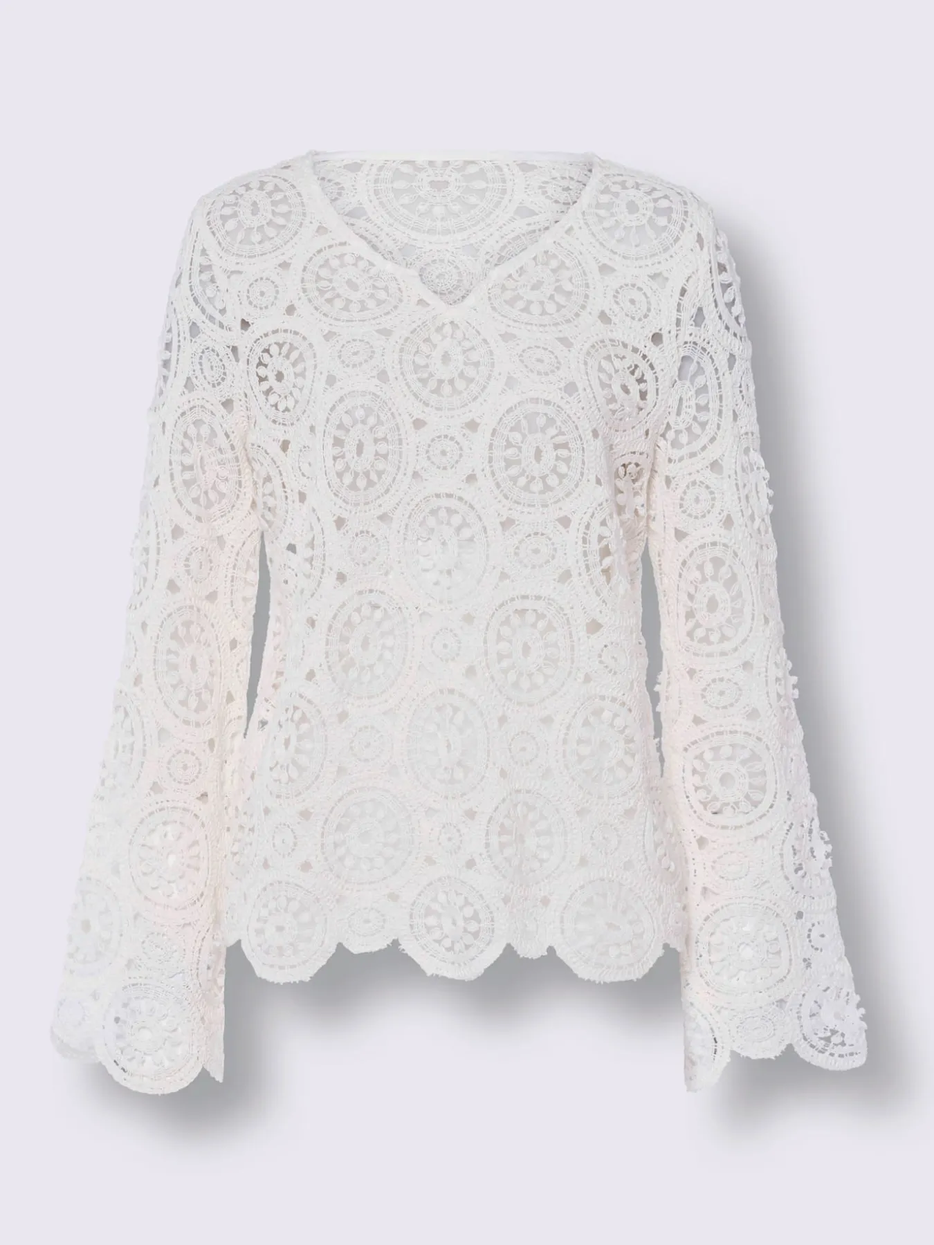 T-shirt à manches longues dentelle macramé décorative