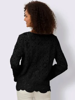 T-shirt à manches longues dentelle macramé décorative