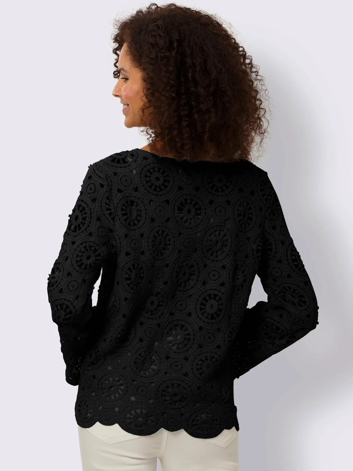 T-shirt à manches longues dentelle macramé décorative