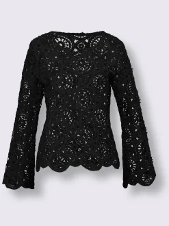 T-shirt à manches longues dentelle macramé décorative
