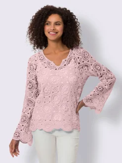 T-shirt à manches longues dentelle macramé décorative