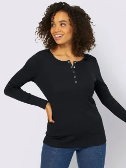 T-shirt à manches longues encolure avec patte de boutonnage