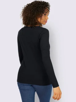 T-shirt à manches longues encolure avec patte de boutonnage