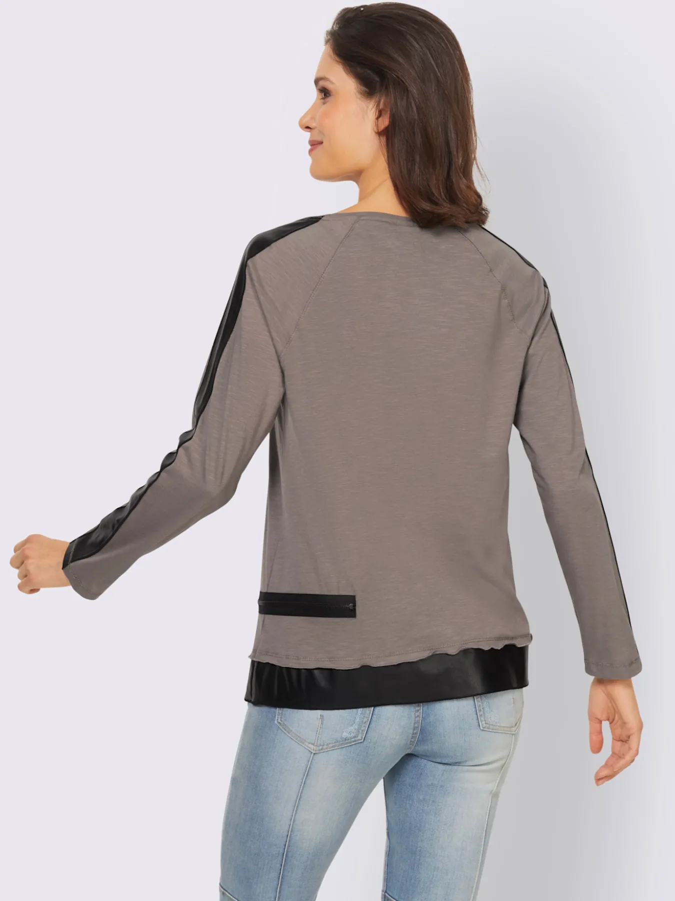 T-shirt à manches longues empiècements en imitation cuir