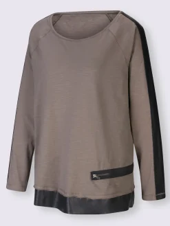T-shirt à manches longues empiècements en imitation cuir