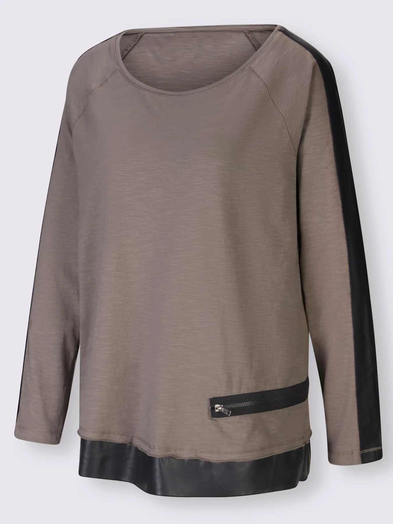 T-shirt à manches longues empiècements en imitation cuir