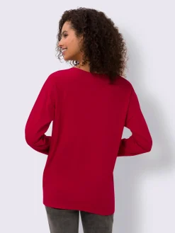 T-shirt à manches longues encolure en v avec patte de boutonnage décorative