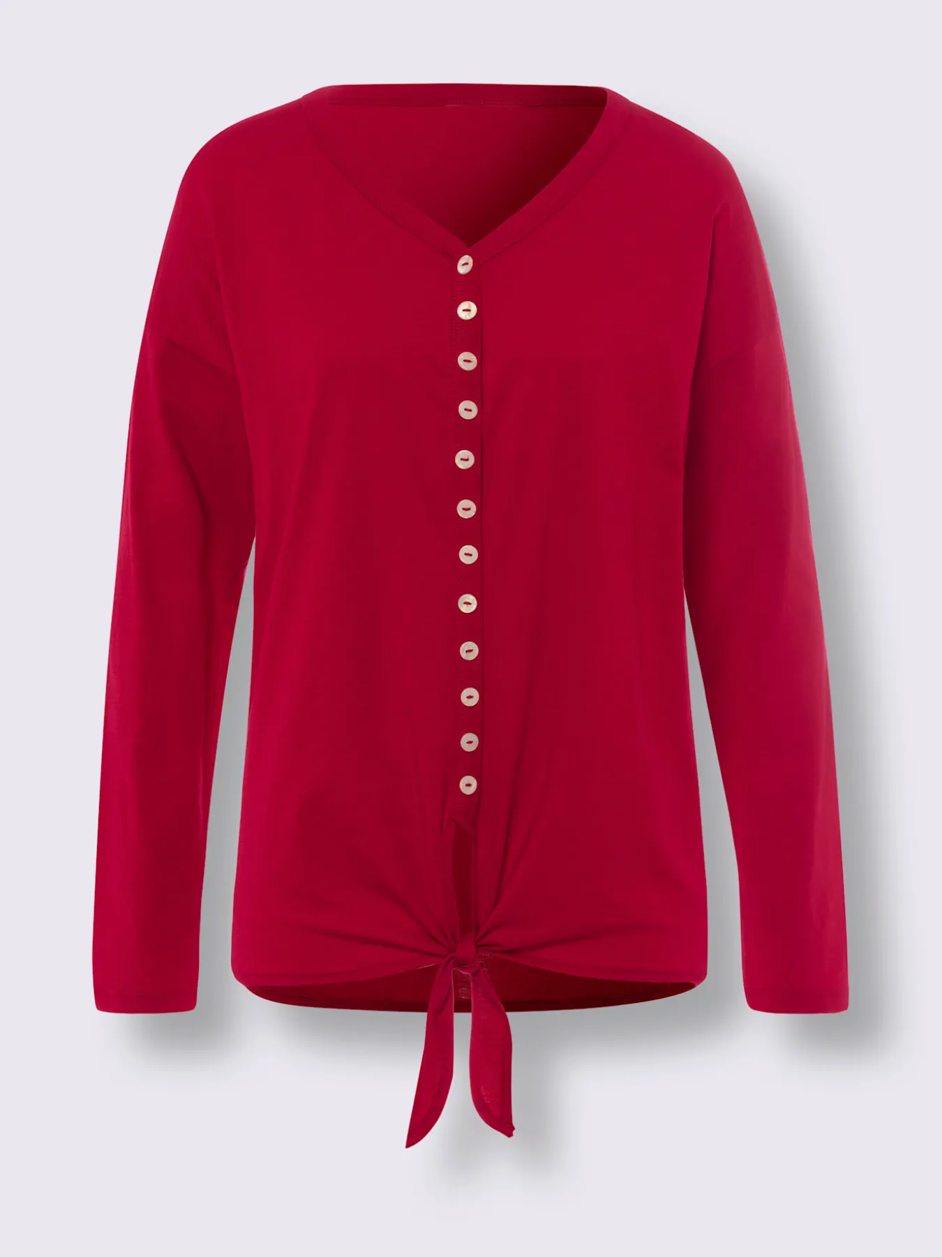 T-shirt à manches longues encolure en v avec patte de boutonnage décorative