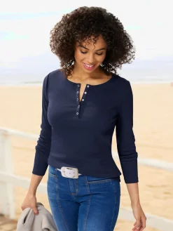 T-shirt à manches longues encolure avec patte de boutonnage