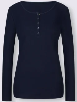 T-shirt à manches longues encolure avec patte de boutonnage