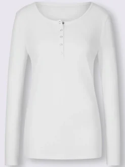 T-shirt à manches longues encolure avec patte de boutonnage