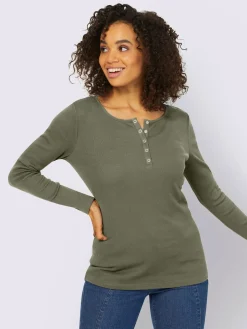 T-shirt à manches longues encolure avec patte de boutonnage