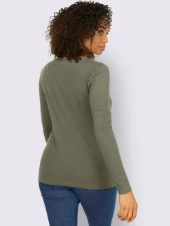 T-shirt à manches longues encolure avec patte de boutonnage