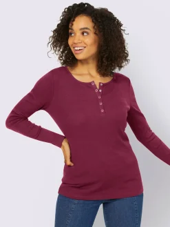 T-shirt à manches longues encolure avec patte de boutonnage