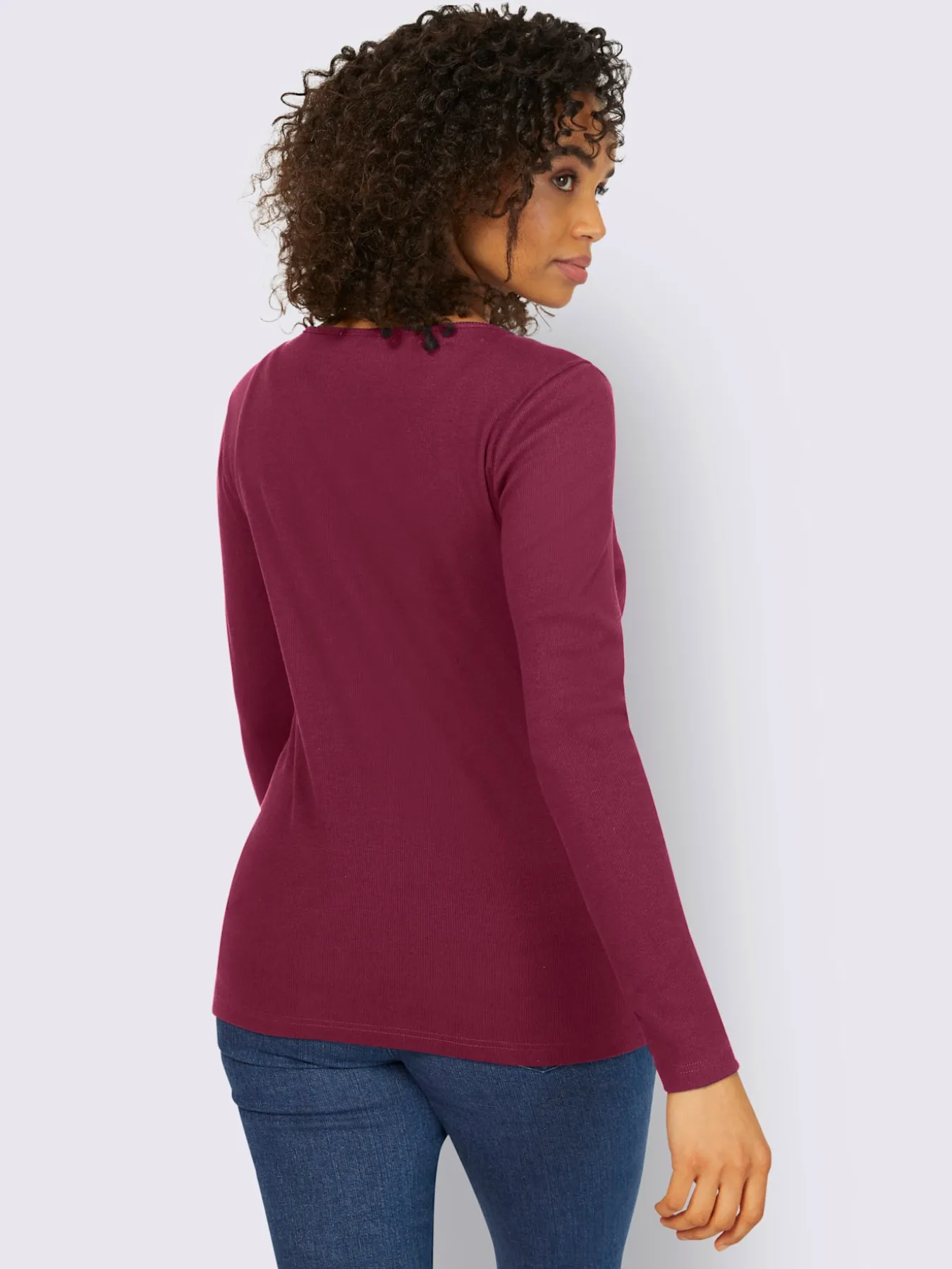 T-shirt à manches longues encolure avec patte de boutonnage