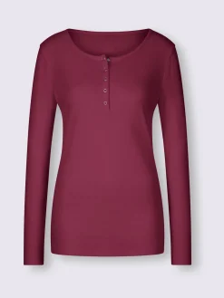 T-shirt à manches longues encolure avec patte de boutonnage