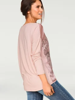 T-shirt à manches longues imprimé tendance à effet métallisé