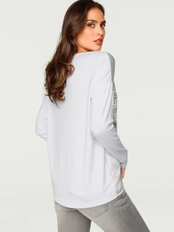T-shirt à manches longues imprimé tendance à effet métallisé