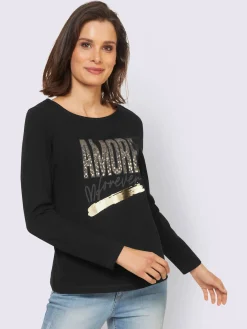T-shirt à manches longues imprimé feuille brillant