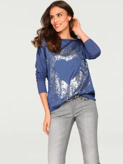 T-shirt à manches longues imprimé tendance à effet métallisé