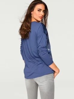 T-shirt à manches longues imprimé tendance à effet métallisé