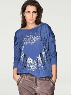 T-shirt à manches longues imprimé tendance à effet métallisé