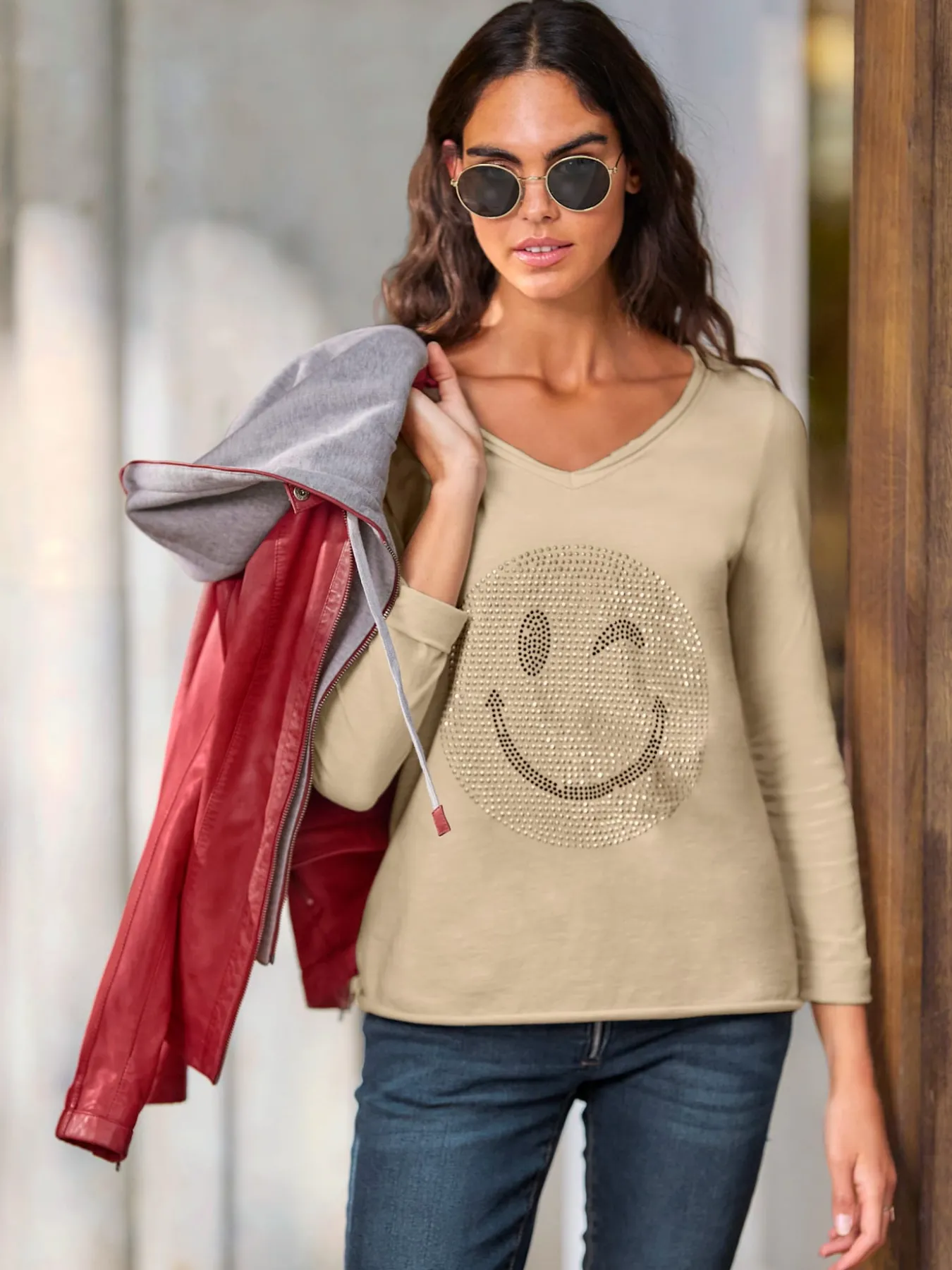 T-shirt à manches longues petites pierres fantaisie