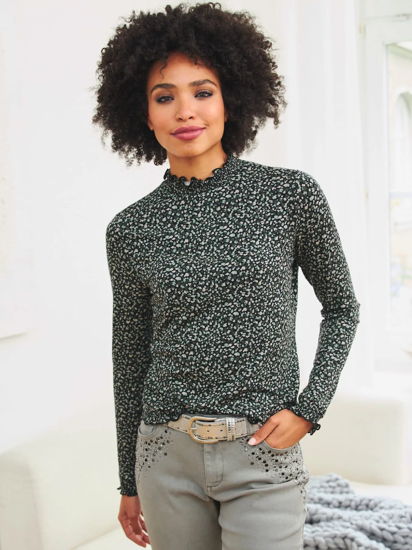T-shirt à manches longues ravissant tissu imprimé