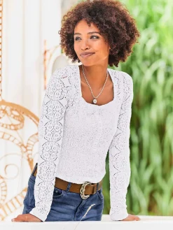 T-shirt à manches longues superbe empiècement en dentelle