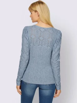 T-shirt à manches longues superbe empiècement en dentelle