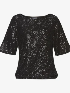 T-shirt à paillettes t-shirt brillant décontracté avec large encolure ronde
