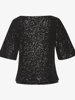 T-shirt à paillettes t-shirt brillant décontracté avec large encolure ronde