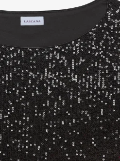T-shirt à paillettes t-shirt brillant décontracté avec large encolure ronde