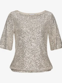 T-shirt à paillettes t-shirt brillant décontracté avec large encolure ronde
