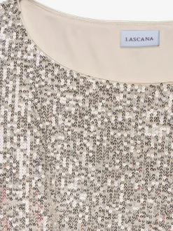 T-shirt à paillettes t-shirt brillant décontracté avec large encolure ronde