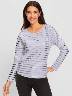 T-shirt à rayures imprimé feuille brillant