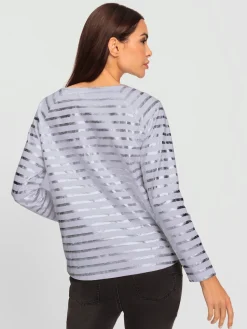 T-shirt à rayures imprimé feuille brillant
