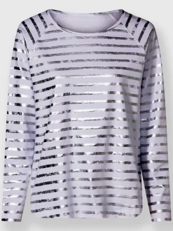 T-shirt à rayures imprimé feuille brillant