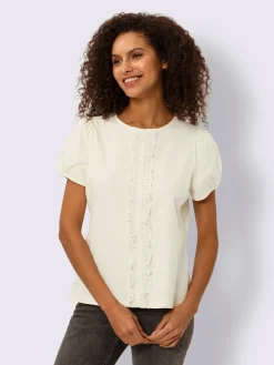 T-shirt bande en dentelle cousue