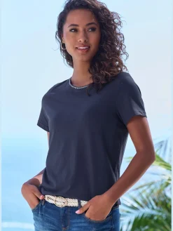 T-shirt broderie contrastée tendance à l'encolure ronde