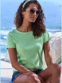 T-shirt broderie contrastée tendance à l'encolure ronde