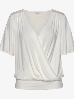 T-shirt cache-cœur encolure chevauchante avec bouton-pression