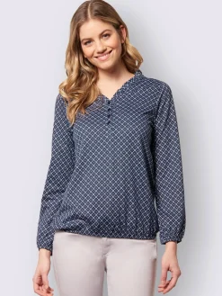 T-shirt col en v volantée manches longues avec ourlet élastique